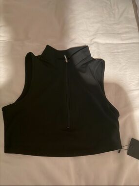 SHEIN Black Sleeveless Zip Mock Neck Crop Top
